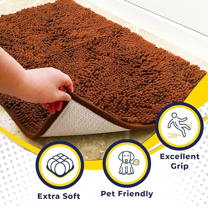 Muddy Mat® | Super Water Absorbent Door Mat Indoor, Microfiber Quick Dry Chenille Entryway Rug, Slip Resistant Front Door Mat, Indoor Mats for Entryway, Machine Washable Pet Rug, Orange 28" x 48"