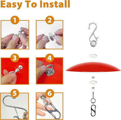 8-Inch Mini Rain Guard for Hummingbird Feeder,Bird Feeders Shade Dome Guard,Squirrel Baffle for Hanging Feeder in the Outdoors (Red), 4 Pack