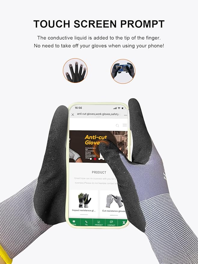 Touchscreen Nitrile Coated Work Gloves 12 Pairs Frosted Grip Safety Gloves for Gardening Electronics Seamless