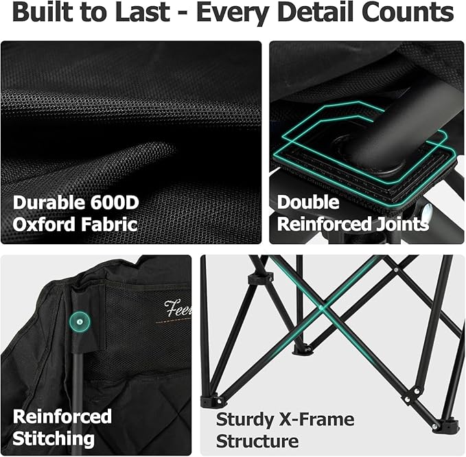 Overmont Gentle Heated Oversized Camping Chair for Adults - 3 Levels Seat & Back Separately Control - 500lbs Support Heavy Duty Padded Folding Chair Outdoor Garden Portable - Battery NOT Included
