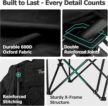 Overmont Gentle Heated Oversized Camping Chair for Adults - 3 Levels Seat & Back Separately Control - 500lbs Support Heavy Duty Padded Folding Chair Outdoor Garden Portable - Battery NOT Included