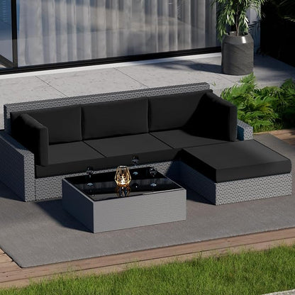 9 Piece Outdoor Patio Waterproof Cushion Covers, Fits 4-Seat Wicker Rattan Sectional Couch Chair Furniture Cover Replacement Set - Fade-Resistant Patio Cushion Covers with Zipper