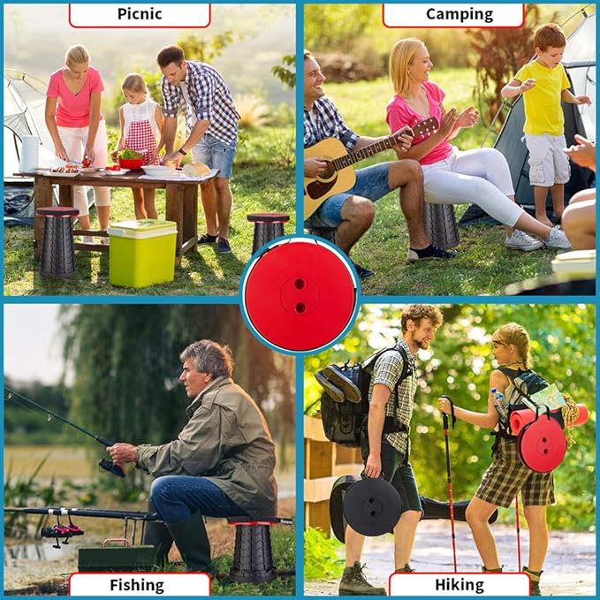 Boreeman Upgraded Folding Stool Lightweight Yet More Sturdy with Load Capacity 400lbs Portable Collapsible Stool for Camping Fishing Hiking BBQ (Red)