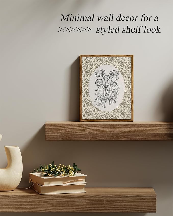 InSimSea Framed Canvas Prints Art Vintage Decor, Classical Neutral Floral Painting, Rustic Cottage Roses Flower Wall Art for Living Room Bedroom Home Bathroom Shelf Decor, 8x10inch