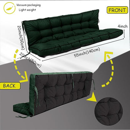 Porch Swing Cushion Three Seat, Waterproof Swing Cushions Replacement with Backrest, Outdoor Garden Furniture Patio 4" Thickened Cushions with Ties (Dark Green, 40 x 55in)