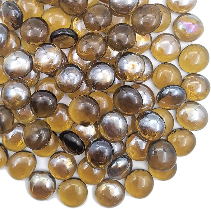 Flat Glass Marbles 1 Pound Vase Filler Fire Pit Glass Pebbles for Indoor Plants, Aquarium Fish Tank Decorations, Home Decor, Fire Pit, Landscaping, Arts Crafts (Amber)