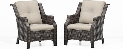 Patio Chairs Set of 2 Rattan Chair Patio Furniture Set with Thick Cushions and All-Weather PE Wicker for Garden, Patio and Porch, Beige