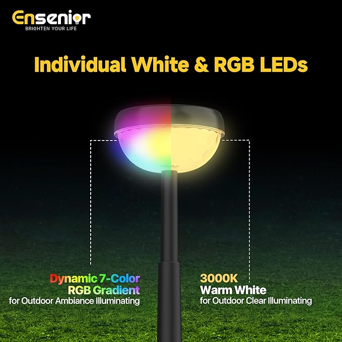 Ensenior Solar Pathway Lights IP65 Waterproof, RGB Color Changing & 3000K Warm White, 8-16Hr Runtime, Flower Pattern Garden Lights for Walkway Porch Yard - 6 Pack
