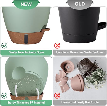 montresor 12/10/8 Inch Self Watering Pots for Indoor Plants Plastic Large Pot for Outdoor Plants, Water Level Window & Spacious Reservoir Flower Pots Decorative Planter with Drainage and Tray