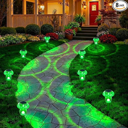 Benany Solar Lights Outdoor, St Patricks Day 8 Pack Mushroom Landscape Lights Waterproof, Solar Powered LED Lighting for Garden Yard Path Pathway Lawn Walkway Driveway Backyard Decor (Green)
