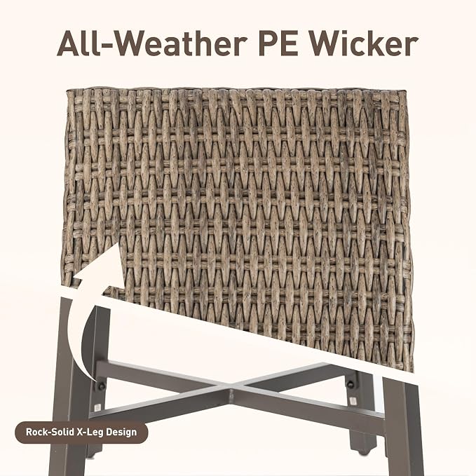Rattan Side Table for Outdoor, Small Patio Table & Balcony End Table with Handwoven Wicker Design, Compact Square Accent Table for Porch Garden Deck
