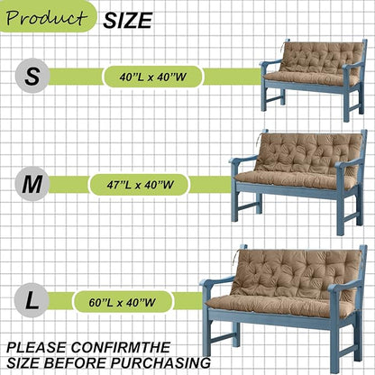 Replacement Cushion for Swings, Waterproof Porch Swing Cushion, 2-3 Seat Replacement Swing Seat Cushion with Backrest and Ties for Patio Backyard Porch Garden(Khaki 40 * 60 in)