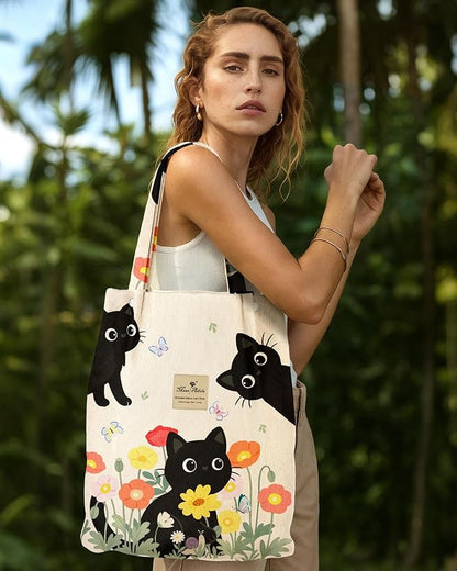 Miss Adola Corduroy Tote Bag for Women - Reusable Totes with Magnetic Buckle & Pocket Aesthetic Design Work Grocery Bags