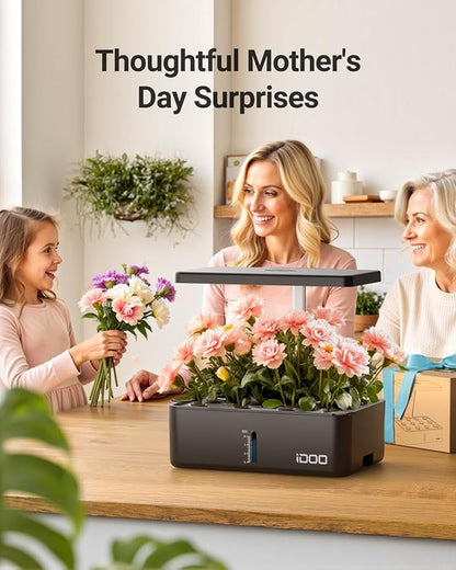 iDOO Hydroponics Growing System Kit 12Pods, Indoor Herb Garden with LED Grow Light, Built-in Fan, Auto-Timer, Adjustable Height Up to 11.3", for Home School Office, Gifts for Women Men Fathers
