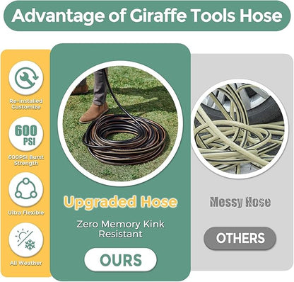 Giraffe Tools Garden Hose 5/8" Custom Length, No Kink, Flexible, Leakproof Water Hose, 600 Burst PSI, 10ft Male Female Fittings,Black Orange