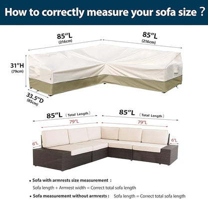 Outdoor Sectional Patio Furniture Covers - Waterproof Rip-Stop Anti-UV 600D Heavy Duty Couch Cover with 3 Air Vent - 85''L x 33.5''D x 31''H, Light Green