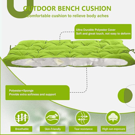 2/3 Seater Swing Replacement Cushion, Waterproof Porch Swing Cushions with Backrest, Thickened Bench Cushions for Outdoor Furniture, for Outdoor Patio Swing (Grass Green, 40 * 40 in)