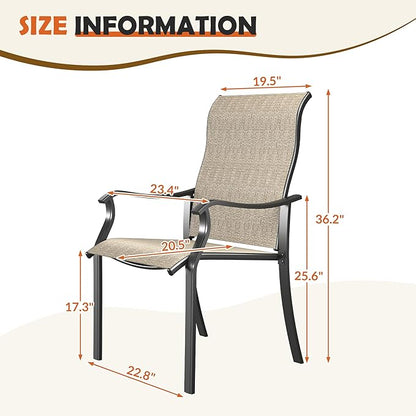 UDPATIO Patio Dining Chairs Set of 4, High Back Wide Seat Outdoor Furniture Chairs with All Weather Breathable Textilene, for Lawn Garden Backyard, Brown