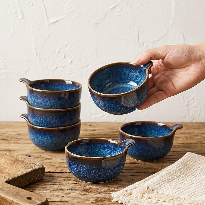 Ceramics Au Gratin baking Dishes Set of 6, Baking Tray Bake ware, 5.2 oz Ramekins, for Pie Pan, Appetizer, Tart, Dessert, Quiche, Oven Small dish, individual dishes