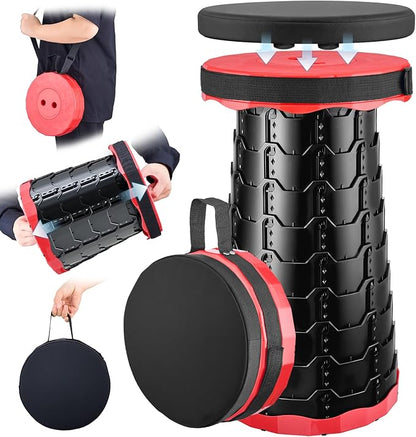 2026 Upgraded Collapsible Stool with Cushion, Portable Folding Stool for Adults Heavy Duty, Camping Stools for Outdoor Camping Travel Hiking Fishing, Adujstable Folding Chair Footrest,Red