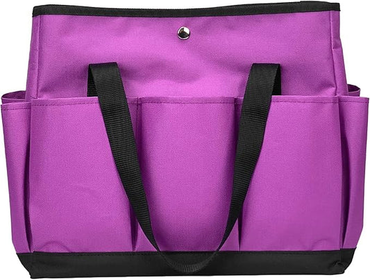Garden Tool Bag with Interior Exterior Side Pockets, Gardening Tote Bag for Garden Plant Tool Set Store Content Bag, 8 Storage Pockets (Purple)