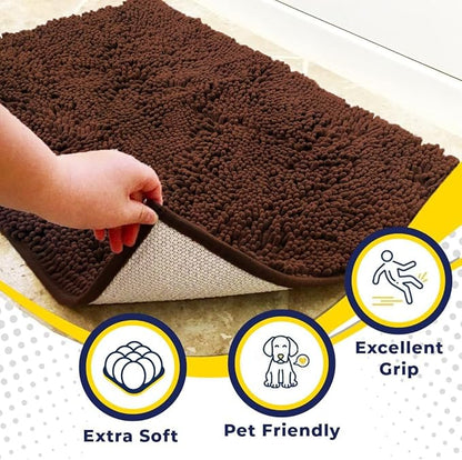 Muddy Mat® | Super Water Absorbent Door Mat Indoor, Microfiber Quick Dry Chenille Entryway Rug, Slip Resistant Front Door Mat, Indoor Mats for Entryway, Machine Washable Pet Rug, Chocolate 22" x 36"