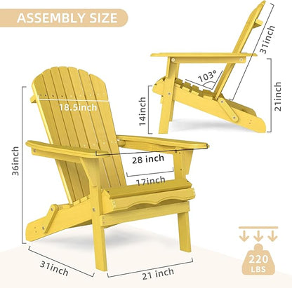 Outdoor Wooden Folding Adirondack Chair with Pre-Assembled BackRest & SeatBoard, Accent Furniture for Patio Backyard Garden Porch Deck Pool Firepit