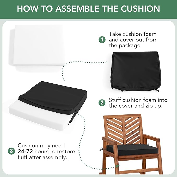 Outdoor Chair Cushions Set of 6: Waterproof & Color Fastness Seat Cushion for Patio Furniture - 22 x 22 x 3 Inch Chair Pads with Ties and Hidden Zipper - Patio Chair Cushion Replacement, Black