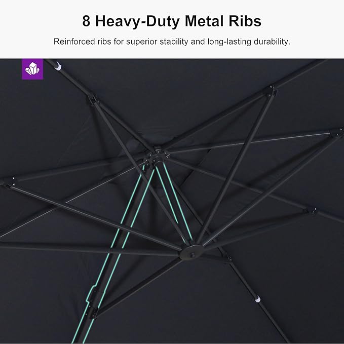 PURPLE LEAF 10' × 10' Patio Cantilever Umbrella Outdoor Square Adjustable Offset Umbrellas with 360-degree Rotation and 8 Heavy Duty Metal Ribs for Garden Deck Pool Gray
