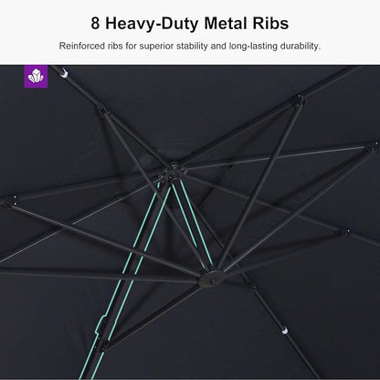 PURPLE LEAF 10' × 10' Patio Cantilever Umbrella Outdoor Square Adjustable Offset Umbrellas with 360-degree Rotation and 8 Heavy Duty Metal Ribs for Garden Deck Pool Gray