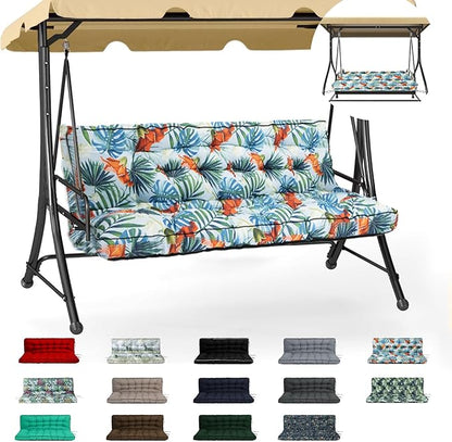 Swing Replacement Cushions with Backrest, 2 or 3 Seater Waterproof Non-Slip Overstuffed Swing Pad, Indoor/Outdoor Bench Cushion for Porch Chair Swing Garden Furniture (Summer, 40 * 63 in)