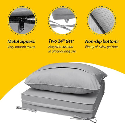 AAAAAcessories Outdoor Seat Cushions for Chairs, Fade-Resistant, Waterproof Patio Furniture Replacement Cushions, 23.5" x 25.5" x 5" + 23.5" x 19", Gray