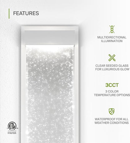 ASD LED 24" Bubble Glass Wall Light Fixture, Outdoor & Indoor Seeded Sconce | 3CCT, Waterproof, Dimmable, Up-Down Glow, ETL Listed | 22W 530LM 3000-5000K 100-277V | Porch Lighting | White, 2 Pack