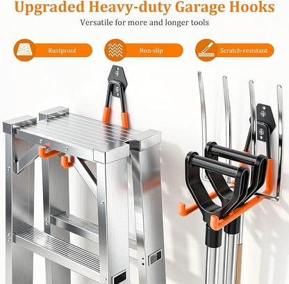 Housolution Steel Garage Hooks - 30Pack Anti-Slip Coating, Heavy Duty Wall Mount Hooks for Bikes, Garden Tools, Ladders, Hose, Bulk Items Ropes, Garage Tool Organizer with Extension Cord Wrap, Orange