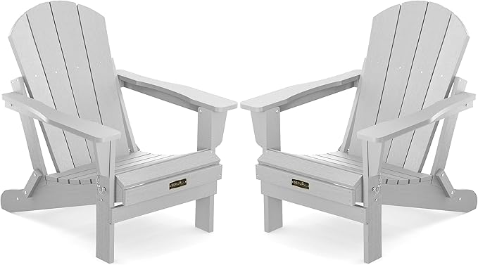 SERWALL Foldable Adirondack Chair Set of 2 for Patio Garden Outdoors Fire Pit-Space Grey