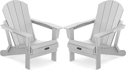 SERWALL Foldable Adirondack Chair Set of 2 for Patio Garden Outdoors Fire Pit-Space Grey