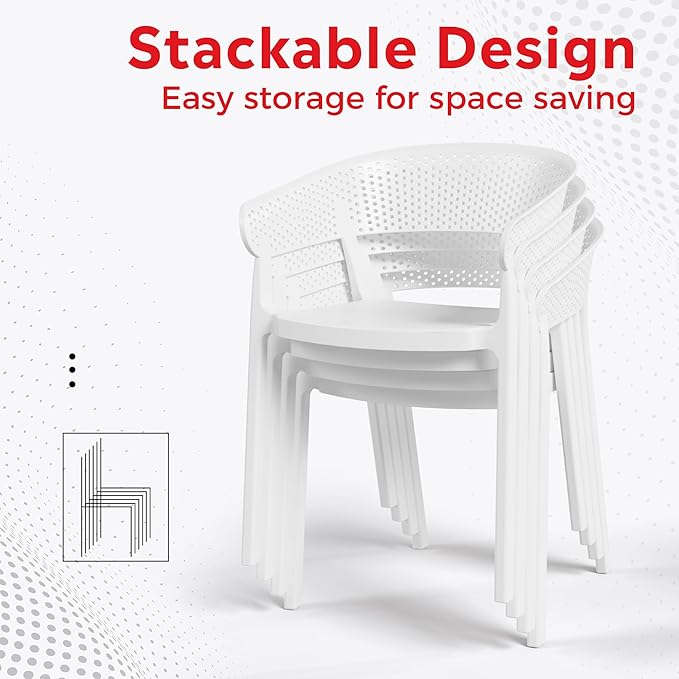 Costaelm Table Chairs Set of 4, HDPE Patio Square Dining Table and Stackable Chairs, Outdoor Small Patio Furniture Set All Weather for Backyard Porch Poolside, White