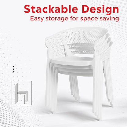 Costaelm Dining Table Set for 4, HDPE Patio Round Dining Table and Stackable Chair, Kitchen & Dining Room Sets All Weather for Backyard Porch Poolside, White
