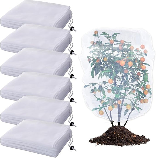 6 Pack Insect Bird Netting Cover - 4x5FT Garden Netting Blueberry Bushes Plant Covers with Drawstring, Fine Mesh Fruit Tree Net for Protecting Lemon Orange Large Plants from Barrier Squirrel Deer