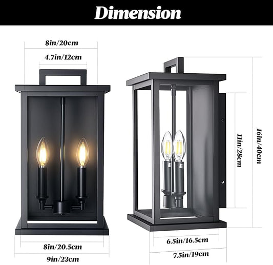 Large Outdoor Sconce Garage Lights Modern Outdoor Wall Light Exterior Wall Lantern Lights for House,Front Porch,2-Light Patio Wall Light Fixture with Thick Glass Shades E12 Waterproof 1 Pack