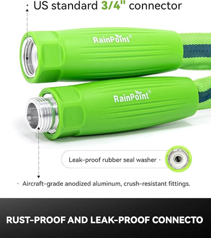 RAINPOINT Garden Hose 100FT, Up to 60% Lighter Non-Expanding Water Hose with TPE Inner Tube, Lightweight & Flexible Anti-Kink Hose, 800D Oxford Fabric, Weather-Resistant, 450PSI Burst, 3/4" Fittings