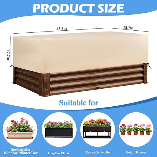 Plant Covers Freeze Protection 2 Pack with Elastic Drawstring & Magic Tape, 3.54 oz/yd² Cold Winter Frost Blanket Planter Box Cover for Raised Garden Bed Flower Pot, 43.3 x 15.7 x 17.7INCH