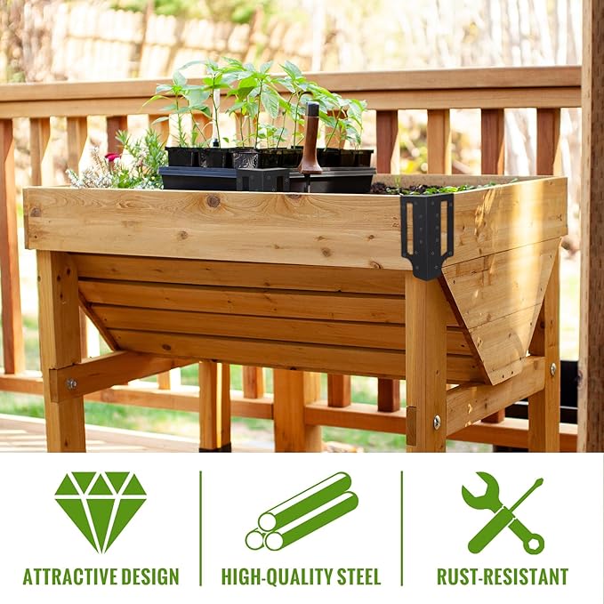 MorningRo 12 Pack Raised Garden Bed Corner Brackets with Securing Lip Fits Lumber up to 2" x 12" Metal Garden Corner Bracket for Wood Frame Bed 4.7" L x 2" W x 10.5" H