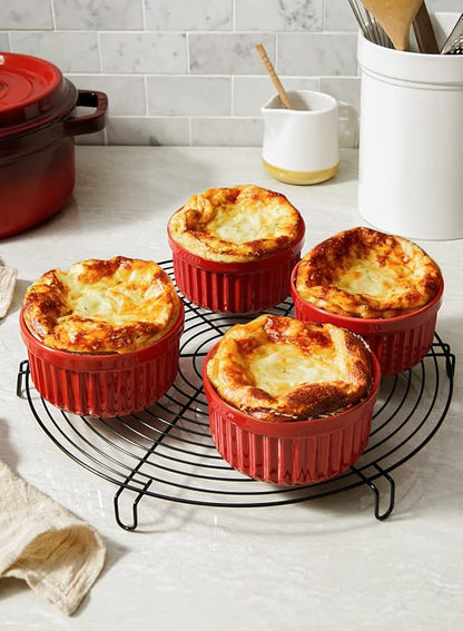 LE TAUCI 8 Oz Ramekins, Creme Brulee Dishes, Porcelain Ramekin Set for Souffle, Dipping Sauces, Pudding, Set of 6, True Red