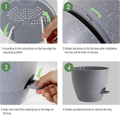 UOUZ 12inch 2Pack Large Self Watering Planters, Plastic Plant Pots with 60oZ Removable Deep Reservoir and Multi Mesh Drainage Holes for Indoor Outdoor Garden Plants and Flowers, Grey Speckles