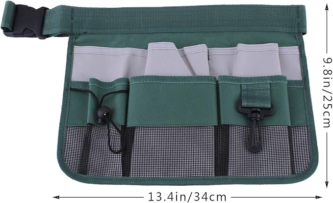 Gardening Tool Waist Bag Belt Heavy Duty Oxford Tool Apron with 7 Pockets of Different Sizes and Depth (Green)