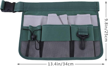 Gardening Tool Waist Bag Belt Heavy Duty Oxford Tool Apron with 7 Pockets of Different Sizes and Depth (Green)