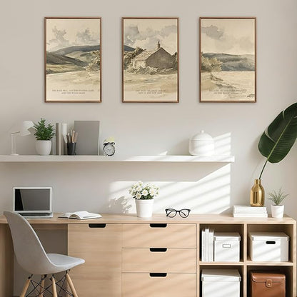 FWIEXA Christian Bible Verse Framed Canvas Wall Art Set, 3 Piece Easter Jesus Scripture Wall Decor, Religious Inspirational Quotes Art Prints, 16x24 Inches Vintage Neutral Biblical for Prayer, Bedroom, Living Room