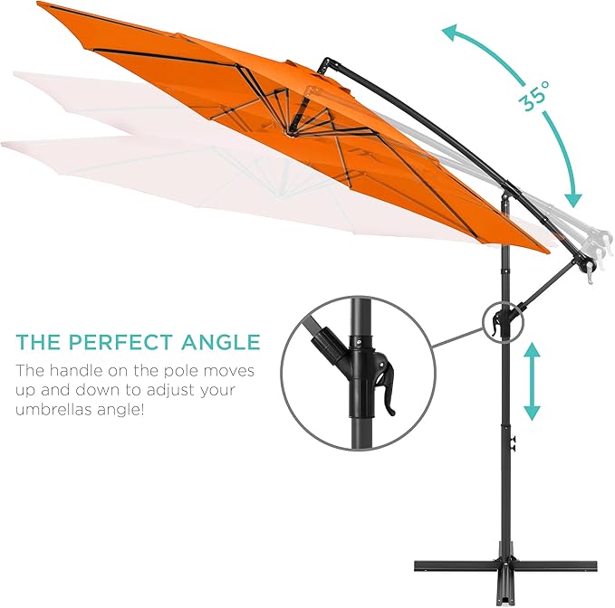 Best Choice Products 10ft Offset Hanging Market Patio Umbrella w/Easy Tilt Adjustment, Polyester Shade, 8 Ribs for Backyard, Poolside, Lawn and Garden
