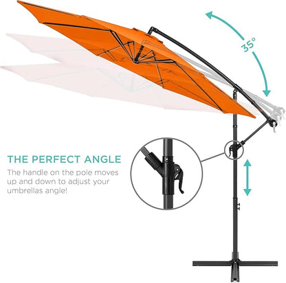 Best Choice Products 10ft Offset Hanging Market Patio Umbrella w/Easy Tilt Adjustment, Polyester Shade, 8 Ribs for Backyard, Poolside, Lawn and Garden